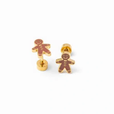 Pip Pop Kids'  Gingerbread Man Stud Earrings In Gold