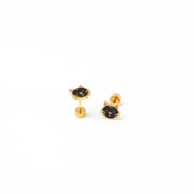 Pip Pop Kids'  Girls' Black Cat Flatback Stud Hypoallergenic Earrings In Multi