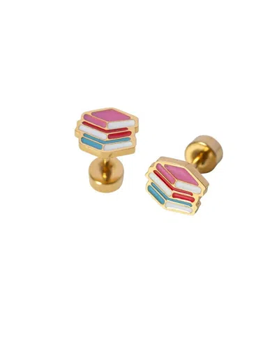Pip Pop Kids' Girls' Book Flatback Stud Hypoallergenic Earrings In Gold