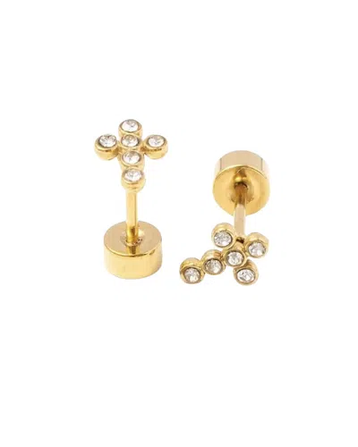 Pip Pop Girls' Diamond Cross Earring In Gold