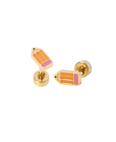 Pip Pop Kids' Girls' Pencil Flatback Stud Hypoallergenic Earrings In Gold