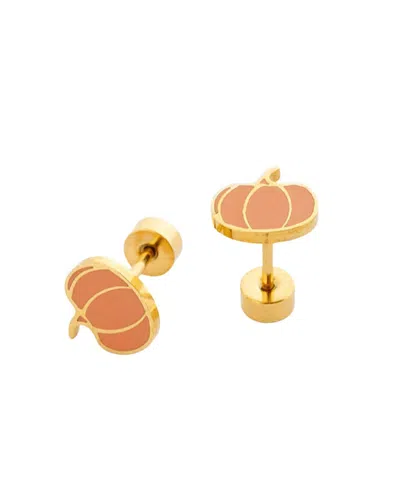 Pip Pop Kids' Girls' Pumpkin Flatback Stud Hypoallergenic Earrings In Gold