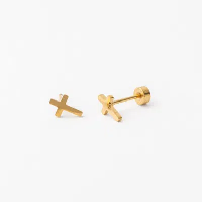 Pip Pop Kids'  Gold Cross Long Post Hypoallergenic Flatback Stud Earrings
