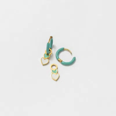 Pip Pop Kids'  Heart Stack Charm & Turquoise Enamel Hoop Earring Set In Multi