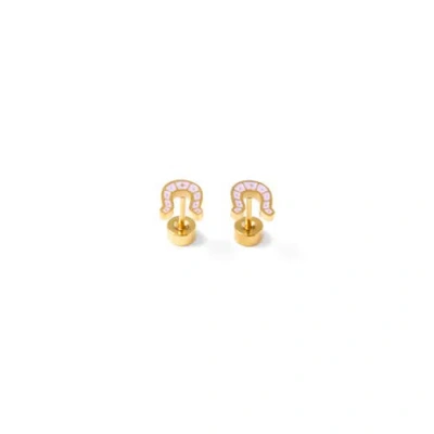Pip Pop Kids'  Horseshoe Stud Earrings In Gold