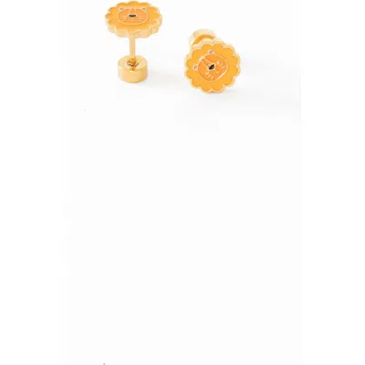Pip Pop Kids'  Lion Stud Earrings In Gold