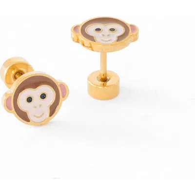 Pip Pop Kids'  Monkey Stud Earrings In Gold