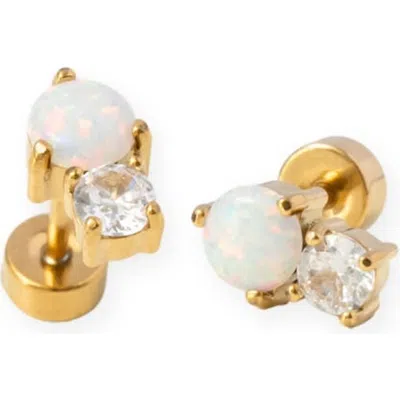 Pip Pop Kids'  Opal Dual Hypoallergenic Flatback Stud Earrings In Gold