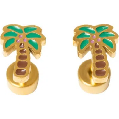 Pip Pop Kids'  Palm Tree Stud Earrings In Gold