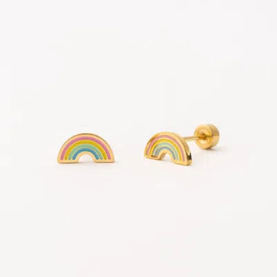 Pip Pop Kids'  Pastel Rainbow Long Post Hypoallergenic Flatback Stud Earrings In Gold