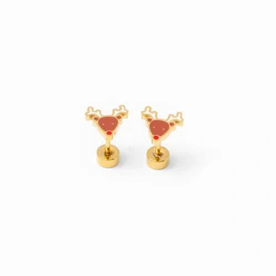 Pip Pop Kids'  Reindeer Stud Earrings In Gold