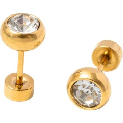 Pip Pop Kids'  Round Diamond Hypoallergenic Flatback Stud Earrings In Gold