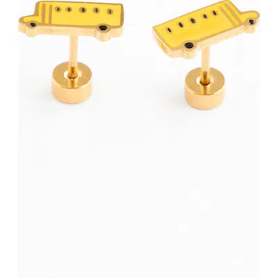 Pip Pop Kids'  School Bus Stud Earrings In Gold