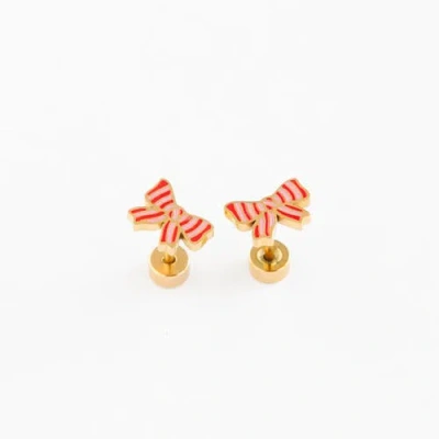 Pip Pop Kids'  Striped Bow Stud Earrings In Gold