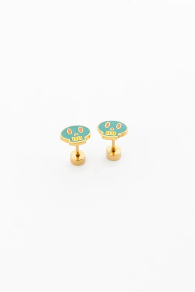 Pip Pop Kids'  Sugar Skull Stud Earrings In Gold