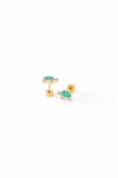 Pip Pop Kids'  Turtle Stud Earring In Green