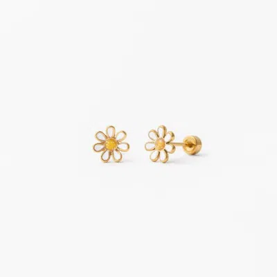 Pip Pop Kids'  White Daisy Long Post Hypoallergenic Flatback Stud Earrings In Gold