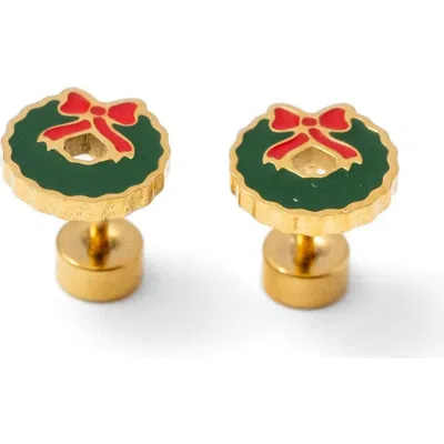 Pip Pop Kids'  Wreath Stud Earrings In Green