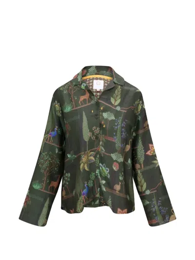 Pip Studio Collared Animal-print Top In Green