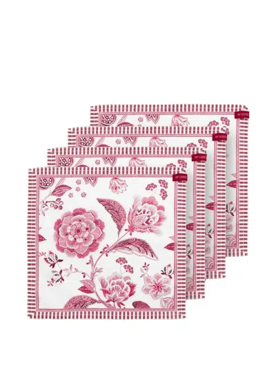 Pip Studio Floral-print Napkins (four-person Setting) In Pink