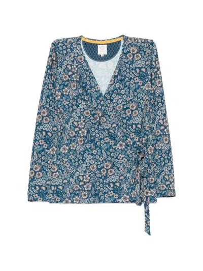 Pip Studio Floral-print Wrap Top In Blue