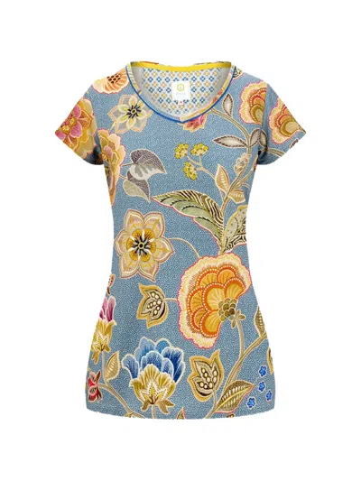 Pip Studio Matata Floral V-neck T-shirt In Blue