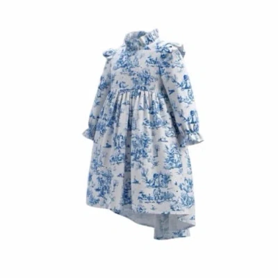Piper&cloth Kids'  Aoki Blue Toile Long Sleeve Dress