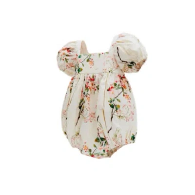 Piper&cloth Babies'  Elodie Bubble Puff Sleeves Ivory Botanical In Neutral