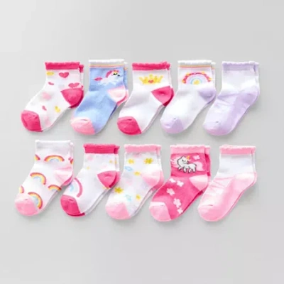 Piper & Jax Baby Girls 10 Pair Crew Socks In Pink