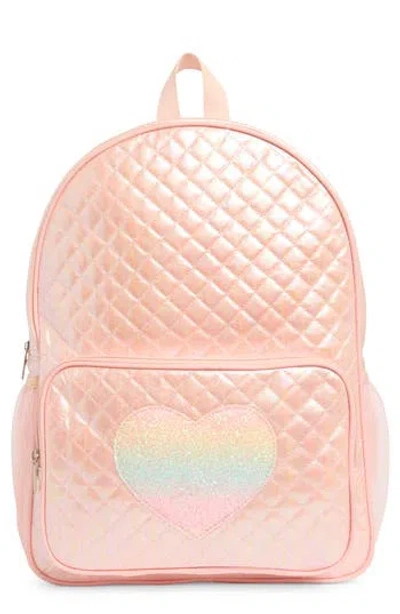 Piper & Jax Kids' Sequin Heart Iridescent Quilted Backpack In Pink