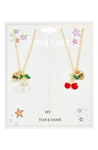 Piper & Jax Kids' Set Of 2 Bff Cherry & Faux Pearl Charm Necklaces
