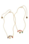 Piper & Jax Kids' Set Of 2 Bff Rainbow Charm Necklaces In Gold