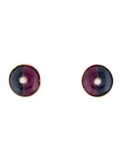 Pre-owned Piper Gore 14k Diamond, Ruby, & Sapphire Stud Earrings In Multi