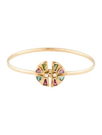 Pre-owned Piper Gore 14k Tourmaline & Diamond Wildflower Bangle Bracelet, 7" In Multi