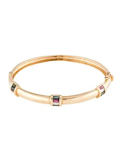 Pre-owned Piper Gore 14k Tourmaline Hinged Bangle Bracelet, 6.75" In Multi