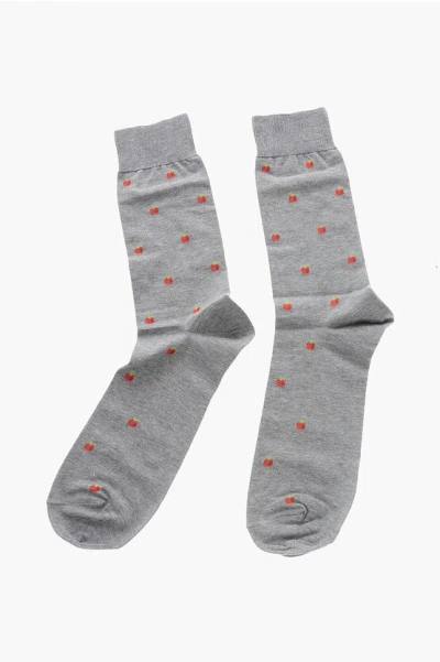 Pipino Embroidered Cotton Blend Long Socks In Gray
