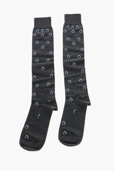 Pipino Solid Color Socks With Embroidery In Black