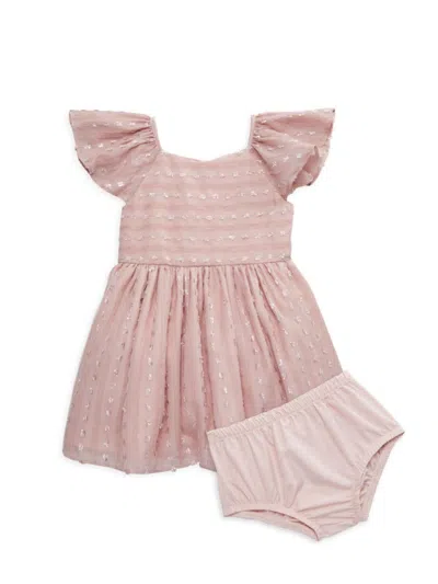 Pippa & Julie Baby Girl's 2-piece Clip Dot Dress & Bloomers Set In Mauve