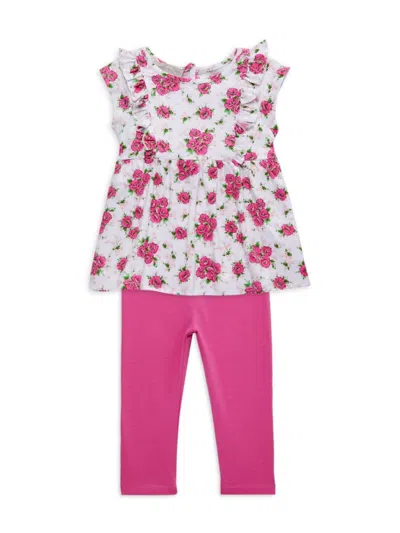 Pippa & Julie Baby Girl's 2-piece Floral Top & Leggings Set In White Pink