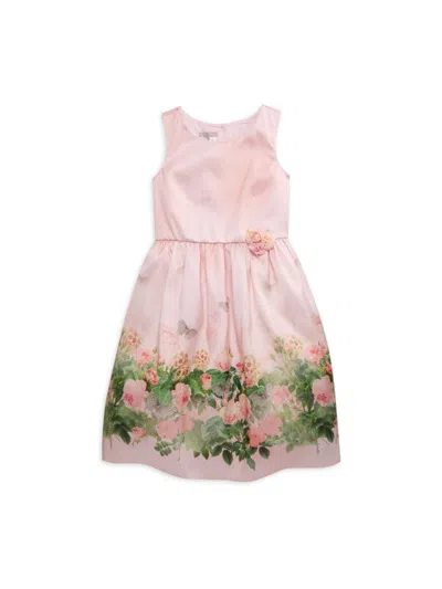 Pippa & Julie Kids' Girl's Floral & Butterfly Print Dress In Peach