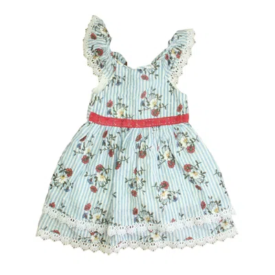 Pre-owned Pippa & Julie Kids' Girls Blue White Pink Dress In Green