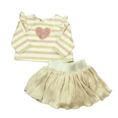Pre-owned Pippa & Julie Kids' Pippa &julie Girls Pink Gold Stripe Apparel Sets In Multi