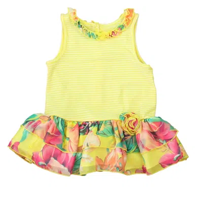 Pre-owned Pippa & Julie Kids' Girls Yellow White Floral Dress In Animal Print