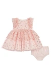 Pippa & Julie Heart Print Ruffle Dress & Bloomers In Pink