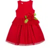 Pippa & Julie Kids' 3d Flower Lace Peplum Dress In Red