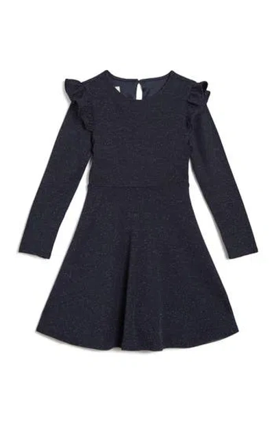 Pippa & Julie Kids' Anna Long Sleeve Sparkle Knit Skater Dress In Blue