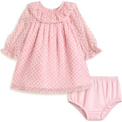 Pippa & Julie Babies'  Kids' Audrey Ruffle Collar Chiffon Dress & Bloomers In Pink