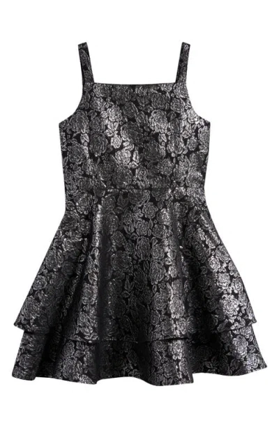 Pippa & Julie Kids' Girl's Floral Brocade Dress In Pewter