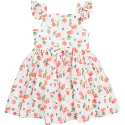 Pippa & Julie Kids' Cherry Print Chiffon Dress In White