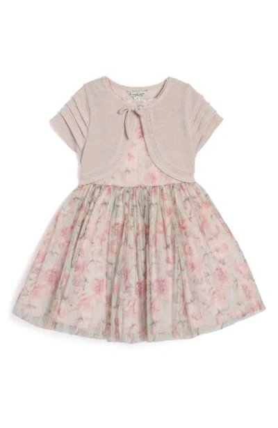 Pippa & Julie Kids' Chloe Floral Print Tulle Dress & Shrug Set In Mauve